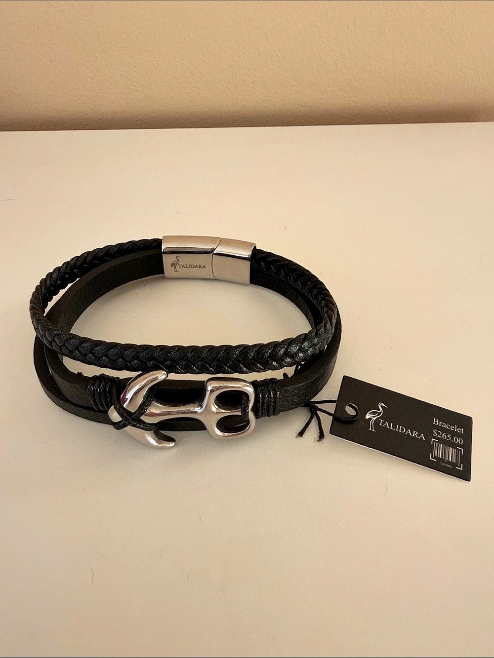 Talidara Black Leather Multi Strand Anchor Bracelet Braided Leather Bracelet in